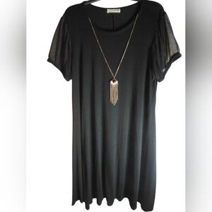 Forever Rose Black Dress with Gold Necklace Size 1X Flowy Beachy Resortwear